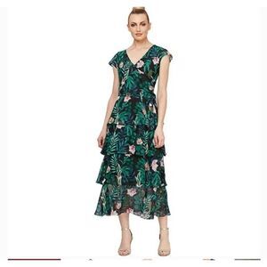 Ignite Evening Women Floral Surplice Neckline Tiered Layered Maxi Dress Size 12